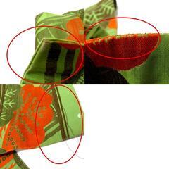 昔 子供帯 アンティーク 正絹 丸帯仕立 緑 白 オレンジ 青 茶 橋 松 花 レトロ 大正ロマン 昔着物 長さ336cm 【キモノオフ野々市若松店】の画像