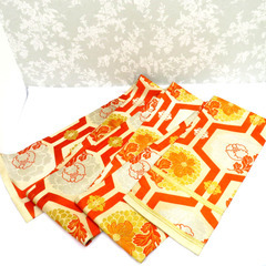 昔 子供帯 アンティーク 正絹 丸帯仕立 ベージュ オレンジ 金...