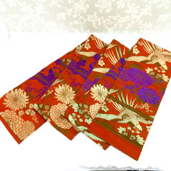 昔 子供帯 アンティーク 正絹 丸帯仕立 オレンジ ベージュ 紫...