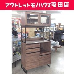 レンジボード 幅90cm キッチン収納 食器棚 ワイエムワールド ブラウン 使用感強め格安 ☆ 札幌市 北区 屯田 の画像