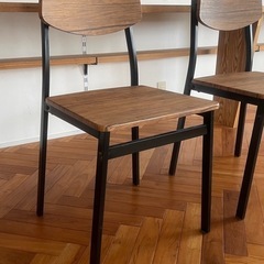 ダイニングチェア 2脚 木目調　アイアン　木の画像