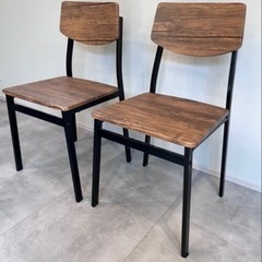 ダイニングチェア 2脚 木目調　アイアン　木の画像