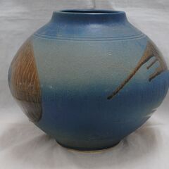 希少稀な 1353J] 信楽焼 高さ約30cm 飾物 置物 オブジェクト 青色 花瓶 壺 工芸品