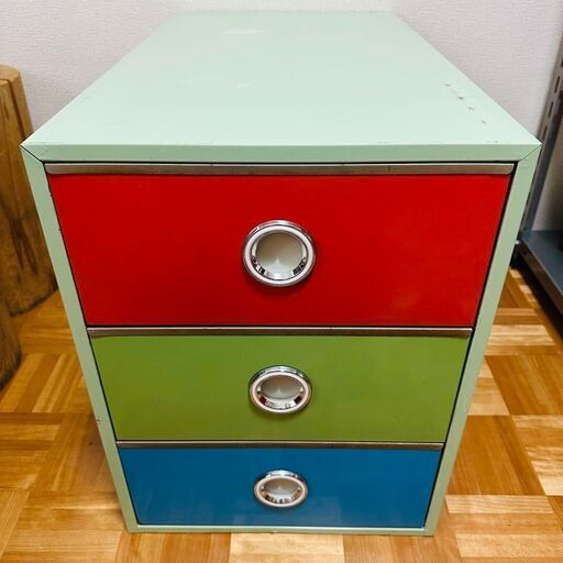 ブリキ 3段収納ケース 昭和レトロ 昭和レトロポップ 収納ケーススチール？アルミ？ブリキ？3段