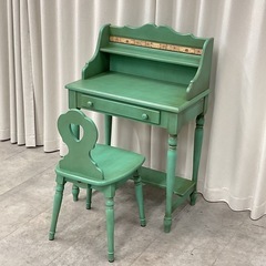 KF-31【新入荷　リサイクル品】カリモク家具　MERRY HILLデスク＆チェアセット グリーンの画像