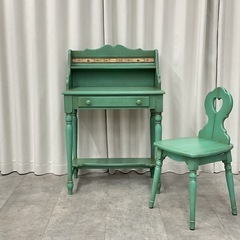 KF-31【新入荷　リサイクル品】カリモク家具　MERRY HILLデスク＆チェアセット グリーンの画像