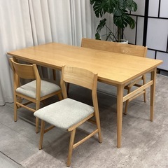 KF-32【新入荷　リサイクル品】unico シグネ　ベンチダイニング4点セット　ナチュラルの画像