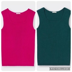 2点セット　GU リブスクエアネックニットタンクトップ ノースリーブの画像