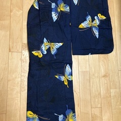 期間限定！レディース浴衣 紺色 蝶柄 黄色