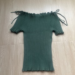 2WAYオフショル　リボンリブニット　フリーズマート　トップス　ニット　グリーンの画像