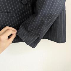 【美品】opacue.clip ノーカラージャケット　ネイビー　ストライプ　Sの画像