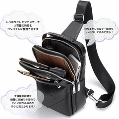最終お値下げ❣️【新品未使用品】[HILLVILLAGE] ショルダーバッグ ボディバッグ 【折りたたみ傘からタブレットまで収納可能な大容量タイプ】 斜め掛け iPad収納可能 【キーリングとイヤホン穴で機能性アップ】 折り畳み傘 ペットボトル ワンショルダー 多ポケット 大容量 ギフト  ダークブラウンの画像