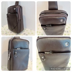最終お値下げ❣️【新品未使用品】[HILLVILLAGE] ショルダーバッグ ボディバッグ 【折りたたみ傘からタブレットまで収納可能な大容量タイプ】 斜め掛け iPad収納可能 【キーリングとイヤホン穴で機能性アップ】 折り畳み傘 ペットボトル ワンショルダー 多ポケット 大容量 ギフト  ダークブラウンの画像