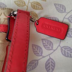 COACH コーチ ショルダーバッグ キャンバス/レザー 茶 レッドの画像
