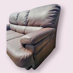【美品】三人掛け　合皮ソファー　ブラウンの画像