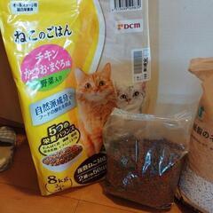 【予約済み】カインズ・紙製のネコ砂 x2、猫のエサの画像