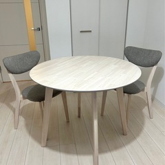 決まりました】LOWYA 北欧風2人掛けダイニングテーブルセット(3点) 丸