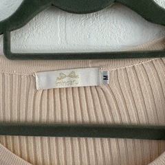 リブ編み ベージュ 半袖 ロングワンピース Mの画像
