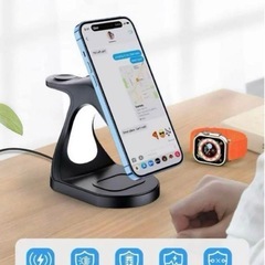 【新品未使用】スマホ充電器 3in1 LEDライト付き ワイヤレス充電器の画像