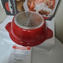 未使用　moodセラミック加工 IH対応 ガラス蓋付 卓上鍋 20cmレッドの画像
