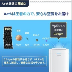 新品未開封 【洗えるフィルターだから交換不要！】Apolnus Aeth アポルナス エース 業界最速6分で99.9%除去 空気清浄機 20畳対応 小型 卓上 花粉 PM2.5 ウイルス アレルギー ペットの毛 タバコ コンパクト 静音省エネ 6m強力気流 コスパ最強 独自のiCSフィルター技術 水洗い可能の画像