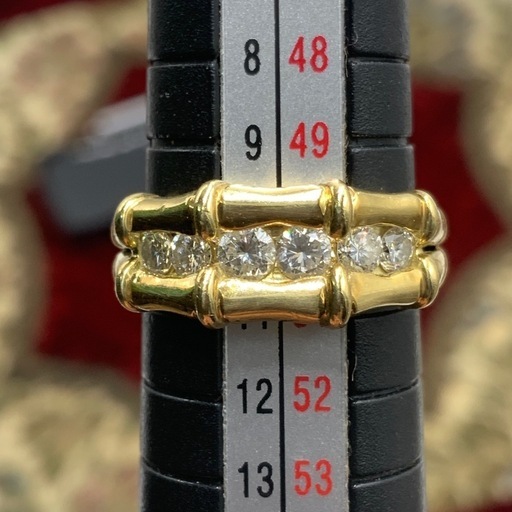 K18 バンブー　ダイヤリング　5.6g 約10号　0.5ct