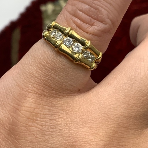 K18 バンブー　ダイヤリング　5.6g 約10号　0.5ct