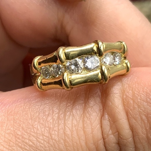 K18 バンブー　ダイヤリング　5.6g 約10号　0.5ct