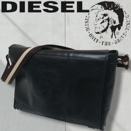 美品】DIESEL ダークグレー&シルバー メッセンジャーバッグ