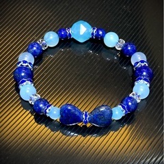 ラピスラズリ ハートリボン シーブルーカルセドニー  天然石ブレスレットの画像