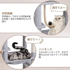 【新品未使用】キャットタワー スリム 据え置き ハンモック キャットハウス 大型猫用 つめとぎの画像