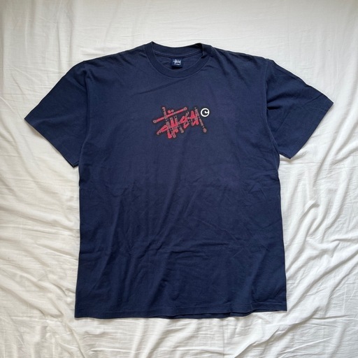☆OLD Stussy☆ 90s XL ネイビー グラフィックTシャツ 紺タグ