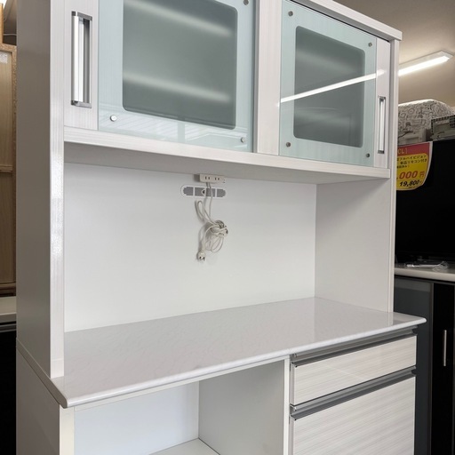 【超美品‼️】高級♪ 浅川木工 120cm幅キッチンボード 食器棚 収納家具 艶あり木目調ホワイト♪
