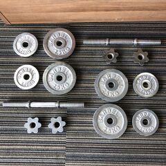 ☆ダンベル 10㎏ 2個セット 計20㎏ 重量調整可能 シルバー 鉄アレイ ウエイトトレーニング 中古品(NF250617)Zi-2051の画像