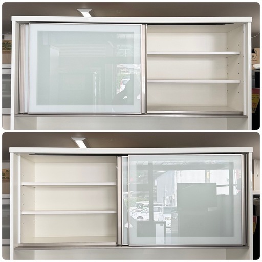 【超美品‼️】定価109,900円♪ ニトリ 140cm幅キッチンボード(アルミナ2) 食器棚 収納家具 艶あり木目調ホワイト♪