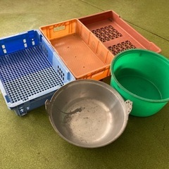 プラ箱　金属鍋　水瓶に　道具入れに　メダカ　ガーデニング　畑仕事に