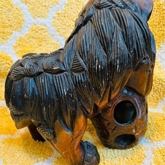 木製獅子彫刻 2体セット 大型 木彫 一刀彫 玉乗り獅子 狛犬 獅子