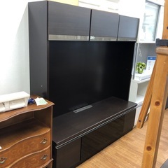 テレビボード　ハイタイプ　扉付き　ダークブラウン【取りに来れる方限定】