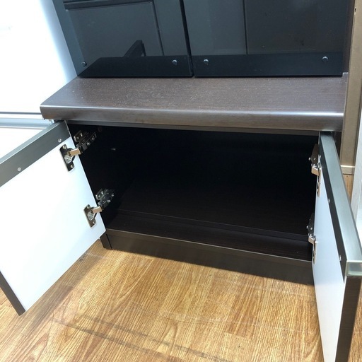 キャビネット　2枚扉　ブラック×ダークブラウン【取りに来れる方限定】