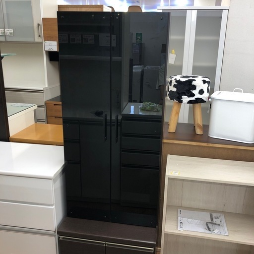 キャビネット　2枚扉　ブラック×ダークブラウン【取りに来れる方限定】