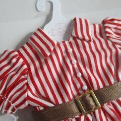 ベルト付きミニワンピース レッド 22cmドール用 ブライス 未使用 縞模様 Dear Darling fashion for dolls ジュニームーンの画像