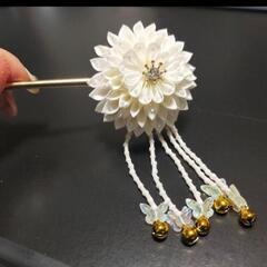 ツマミ細工　和風ヘアアクセサリー　キラキラ白菊　4種類セット手作り品2の画像