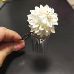 ツマミ細工　和風ヘアアクセサリー　キラキラ白菊　4種類セット手作り品2の画像