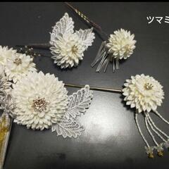 ツマミ細工　和風ヘアアクセサリー　キラキラ白菊　4種類セット手作り品2