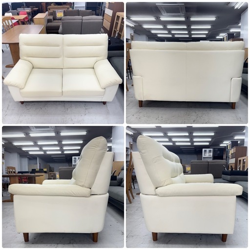【超美品‼️】ヤマダ電機 163cm幅2人掛けソファ ラヴソファ ハイバックタイプ ソフトレザー(合成皮革)製アイボリー♪