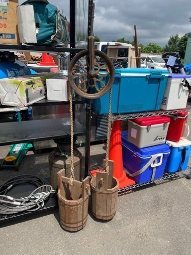 古民具 井戸用 釣瓶 つるべ 金属製滑車 アンティーク品 時代もの 郷土資料館放出品 飾り物 コレクション 中古品 ④