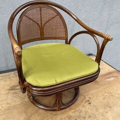 ★状態〇★ 昭和 レトロ 風 家具 回転式 ラタン チェア 藤 ...