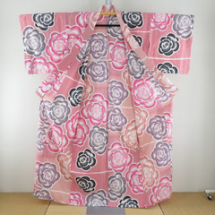 TSUMORI CHISATO (ツモリチサト) 浴衣 女性用ゆかた ピンク色ｘグレー色ｘ薄紫色 薔薇柄 夏物 レディース 仕立て上がり 身丈158cm 【キモノオフ野々市若松店】の画像