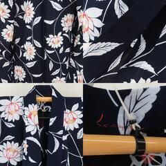 浴衣 女性ゆかた 紺色ｘ白色ｘ赤色 ぼかし染め コーマ地 ひまわり模様 綿 夏物 レディース 仕立て上がり 身丈153cm 【キモノオフ野々市若松店】の画像