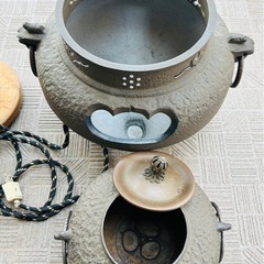 鋳鉄製 茶釜 セット電熱器付き中古品の画像